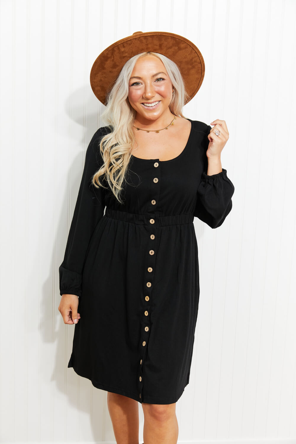 Scoop Neck Empire Waist Long Sleeve Mini Dress Trendsi