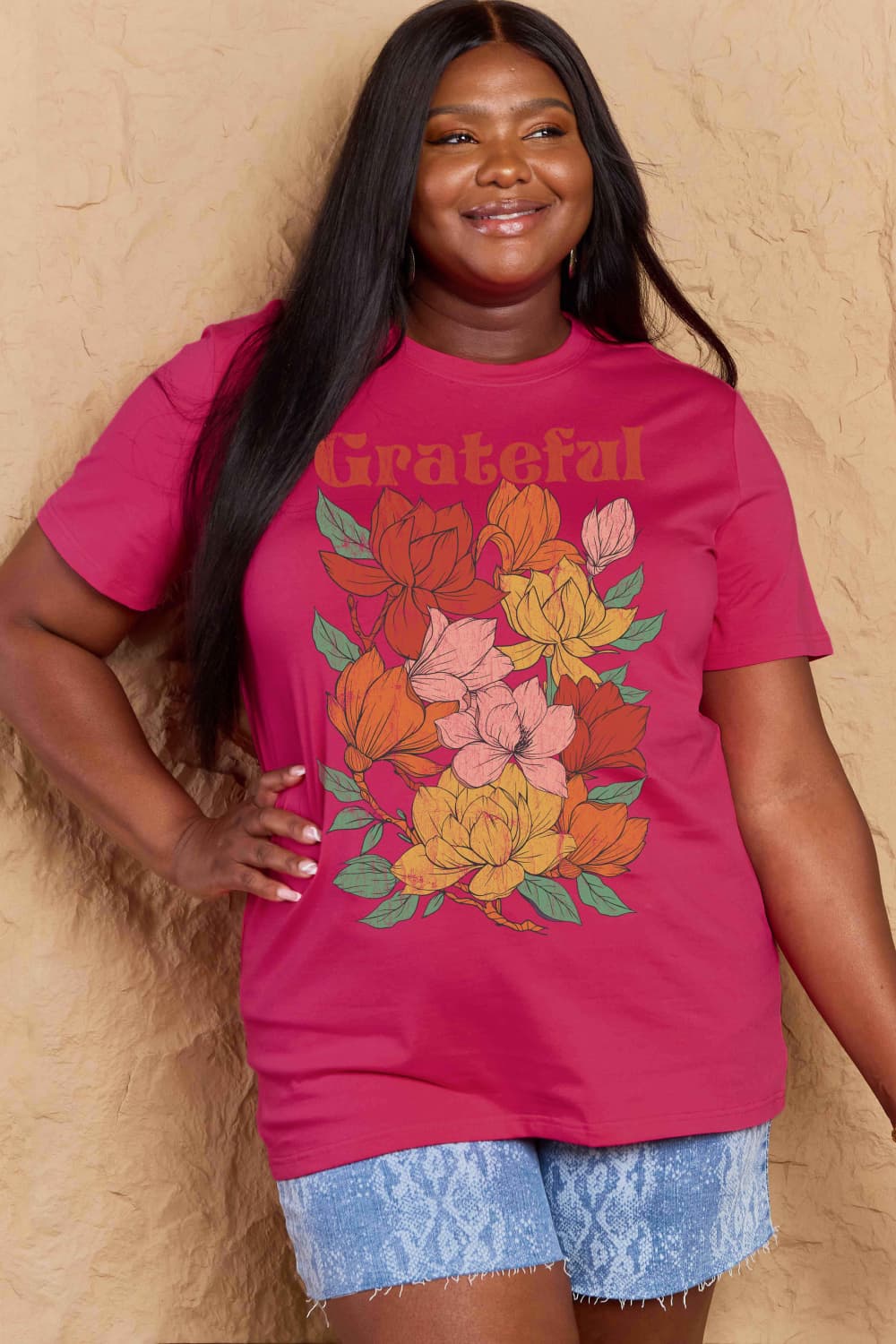 Simply Love Full Size GRATEFUL Flower Graphic Cotton T-Shirt Trendsi