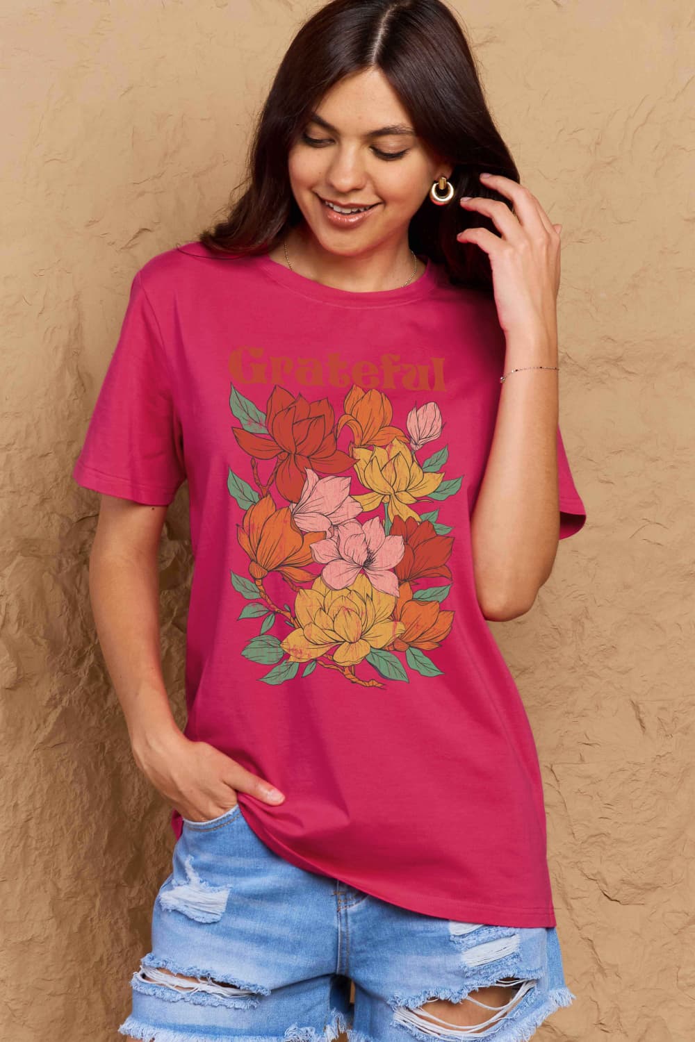 Simply Love Full Size GRATEFUL Flower Graphic Cotton T-Shirt Trendsi