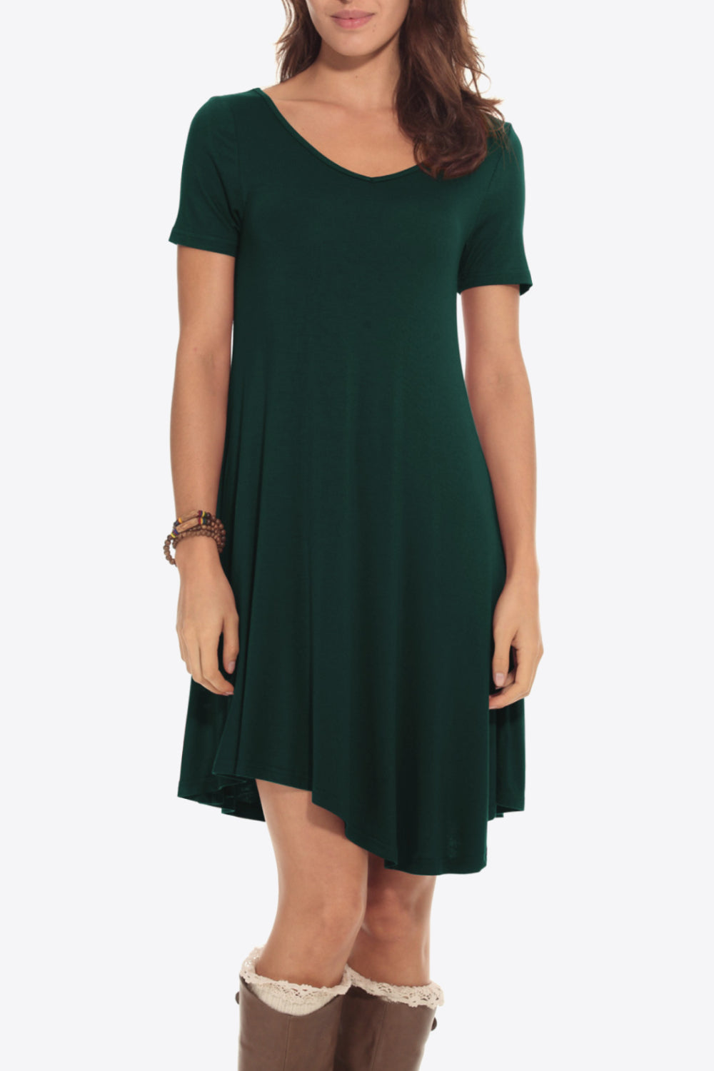 Short Sleeve V-Neck Knee-Length Dress Trendsi