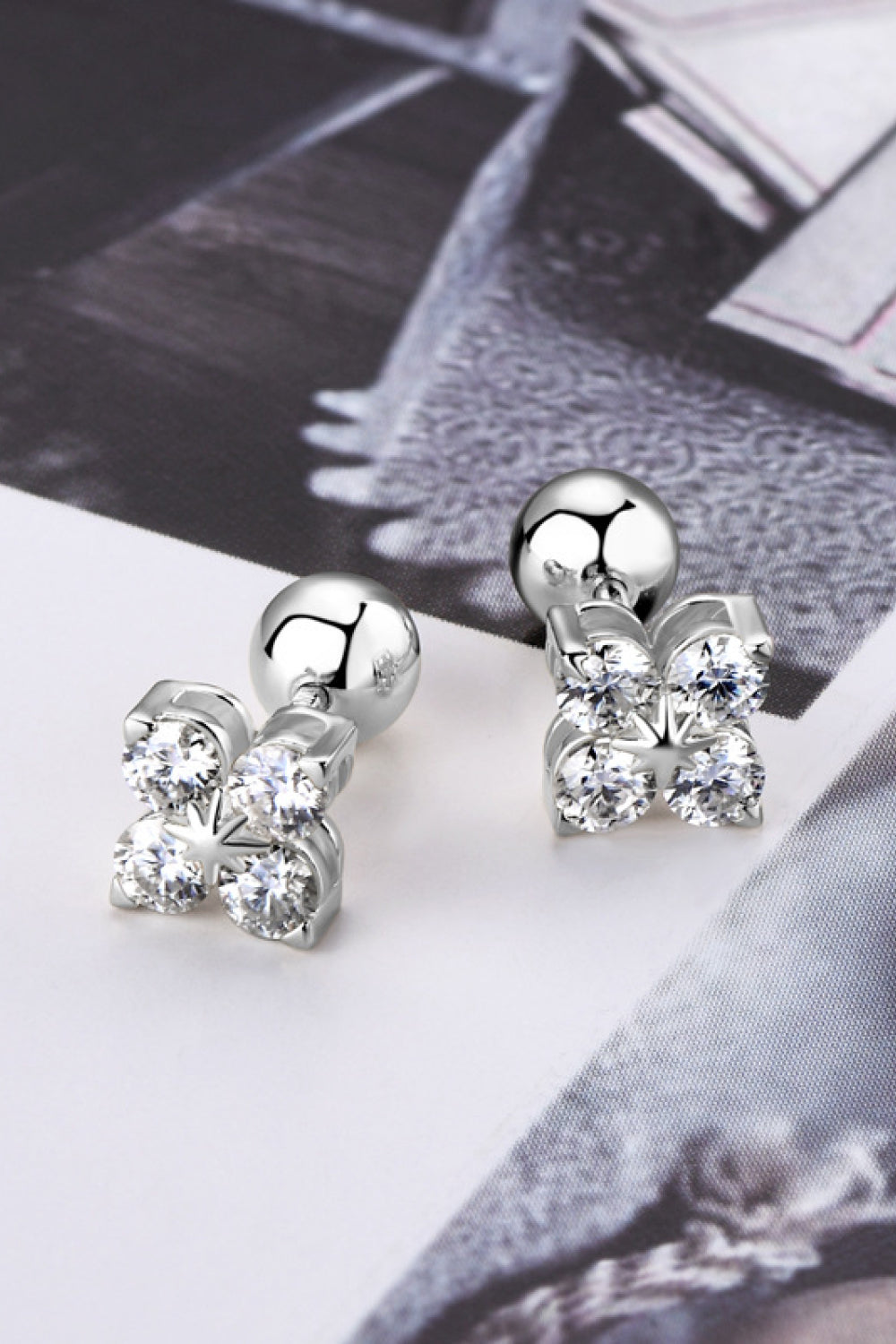 Minimalist Moissanite 925 Sterling Silver Four-Leaf Clover Shape Earrings Trendsi