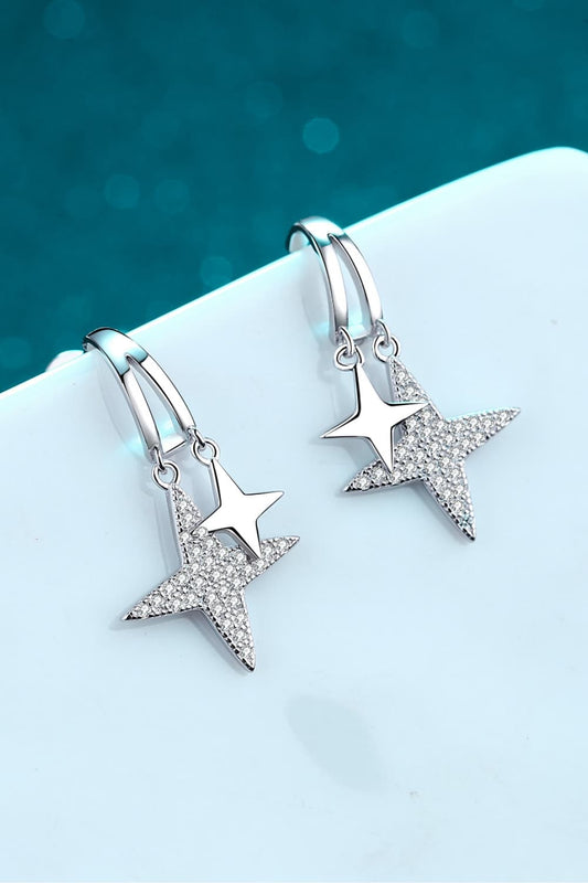 Moissanite Star Rhodium-Plated Drop Earrings Trendsi