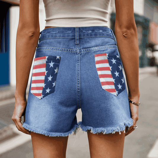 US Flag Distressed Denim Shorts Trendsi