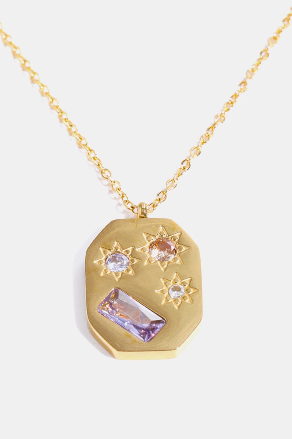 Inlaid Zircon Pendant Stainless Steel Necklace Trendsi