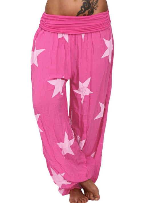 Full Size Ruched High Waist Printed Pants Trendsi