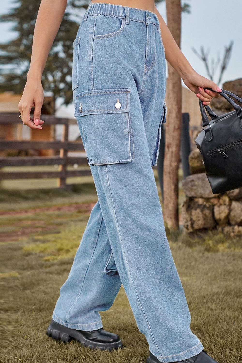 Loose Fit Long Jeans with Pockets Trendsi