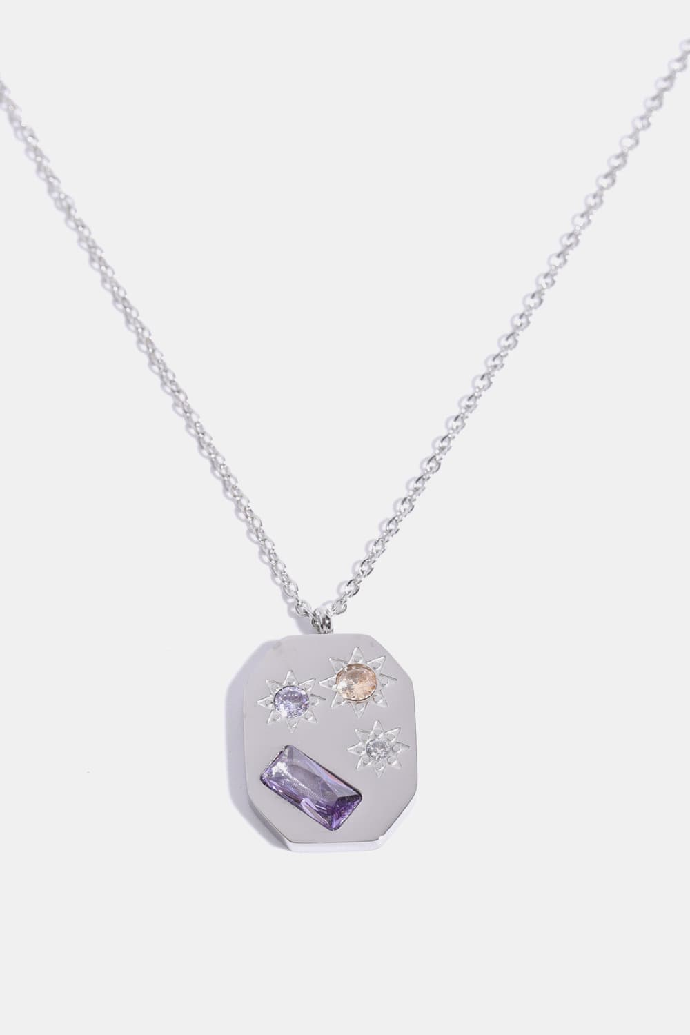 Inlaid Zircon Pendant Stainless Steel Necklace Trendsi