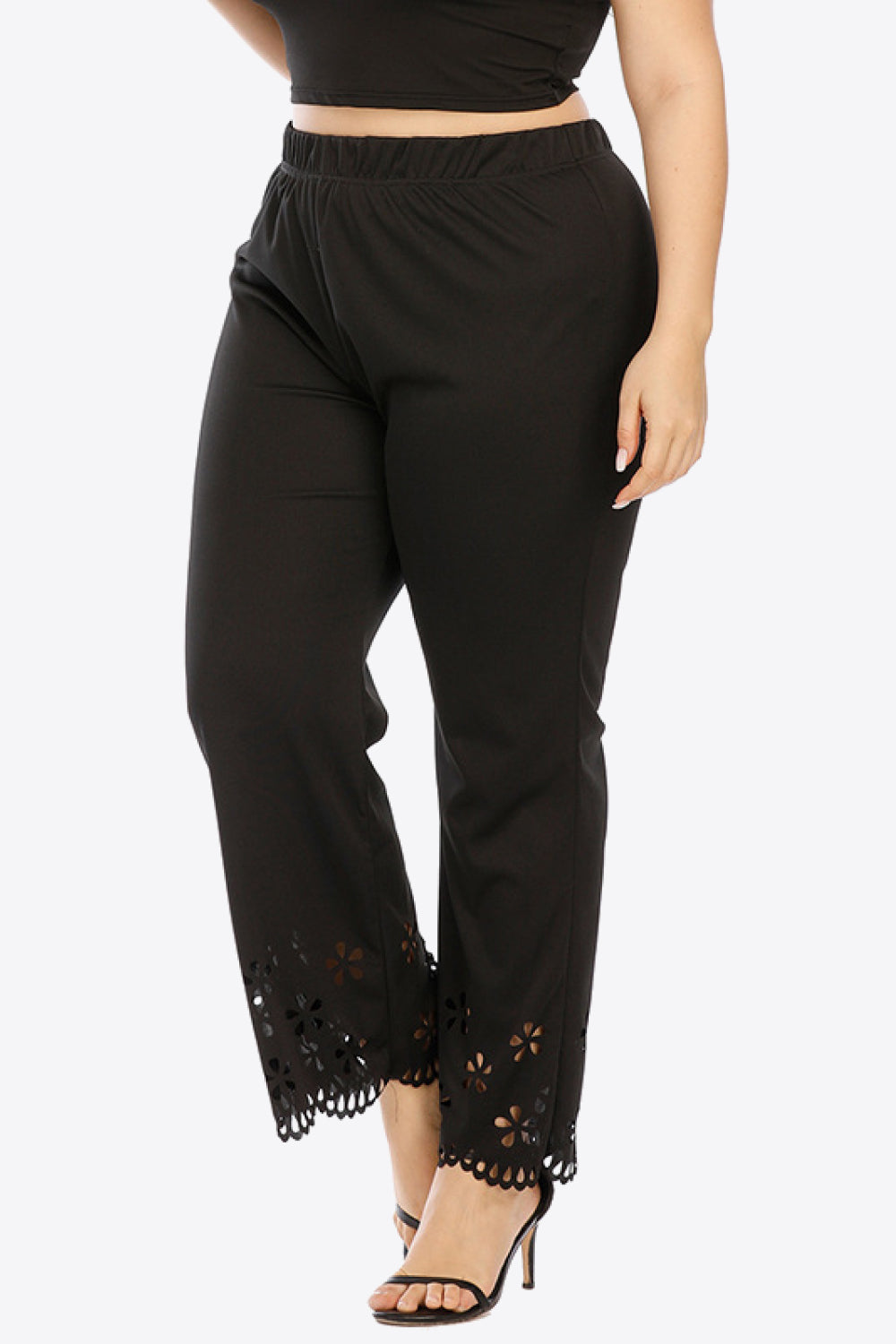 Plus Size Openwork Elastic Waist Pants Trendsi