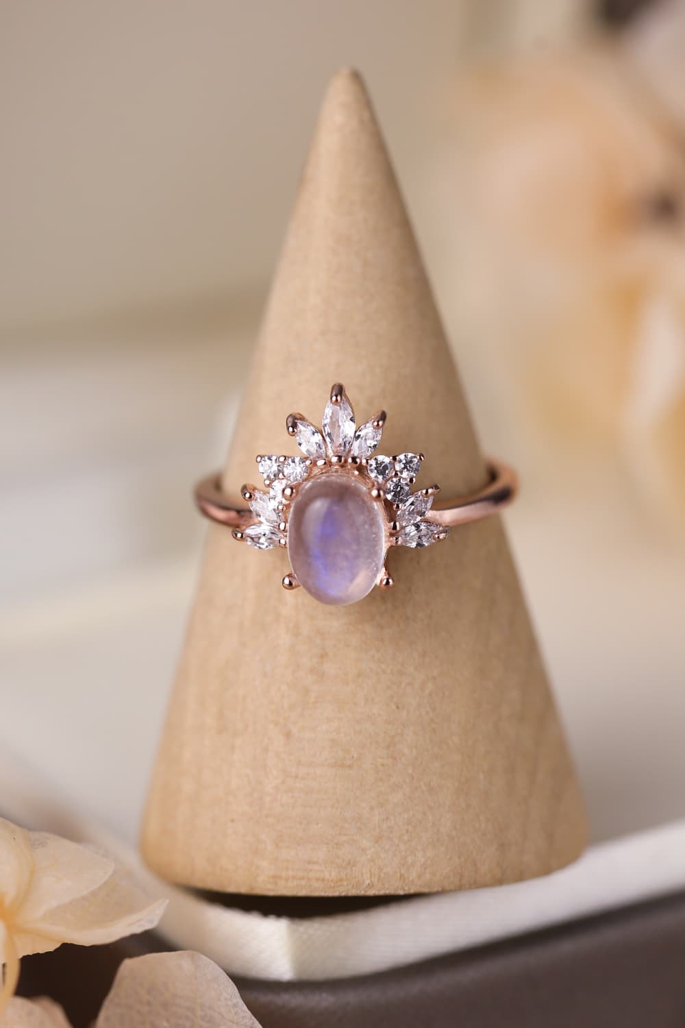 High Quality Natural Moonstone 18K Rose Gold-Plated 925 Sterling Silver Ring Trendsi