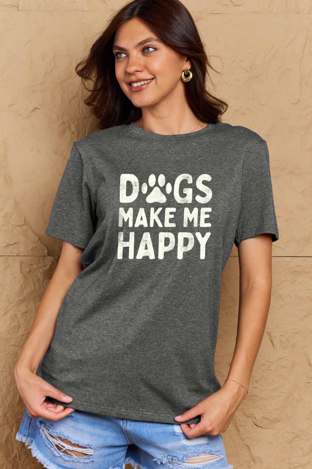Simply Love Full Size DOGS MAKE ME HAPPY Graphic Cotton T-Shirt Trendsi