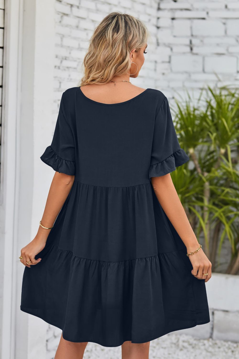 V-Neck Flounce Sleeve Tiered Dress Trendsi