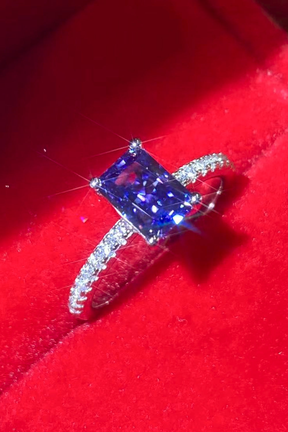 Rectangle Ring in Blue - 1 Carat Moissanite 925 Sterling Silver Trendsi