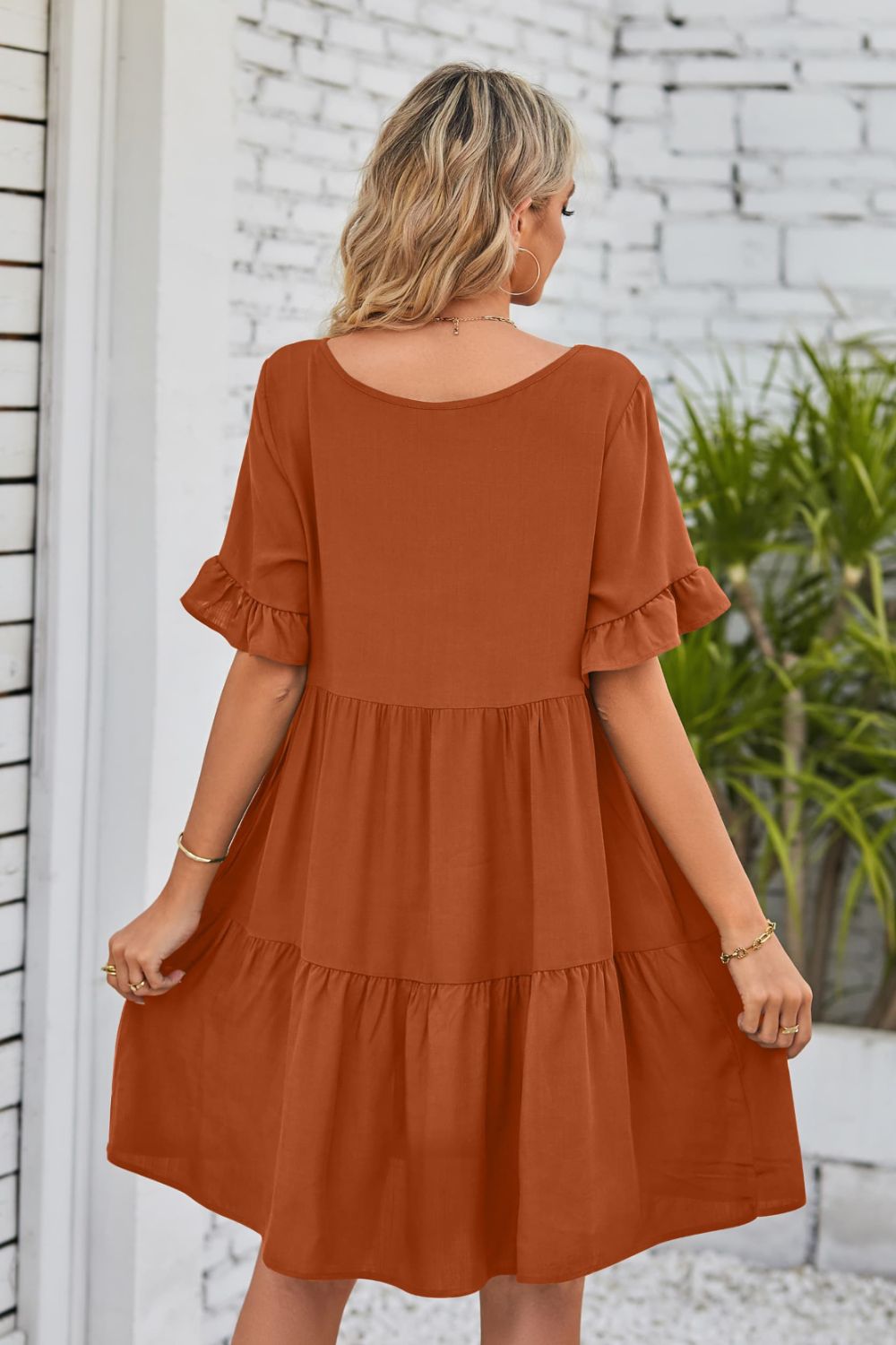 V-Neck Flounce Sleeve Tiered Dress Trendsi
