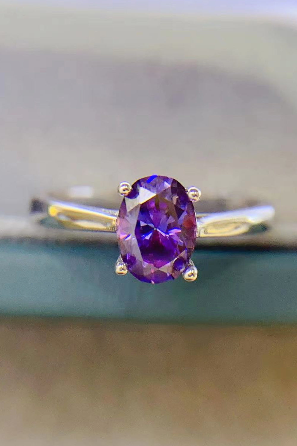 Purple 1 Carat Moissanite 4-Prong Solitaire Ring Trendsi
