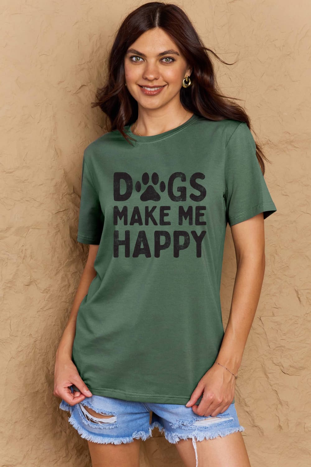 Simply Love Full Size DOGS MAKE ME HAPPY Graphic Cotton T-Shirt Trendsi