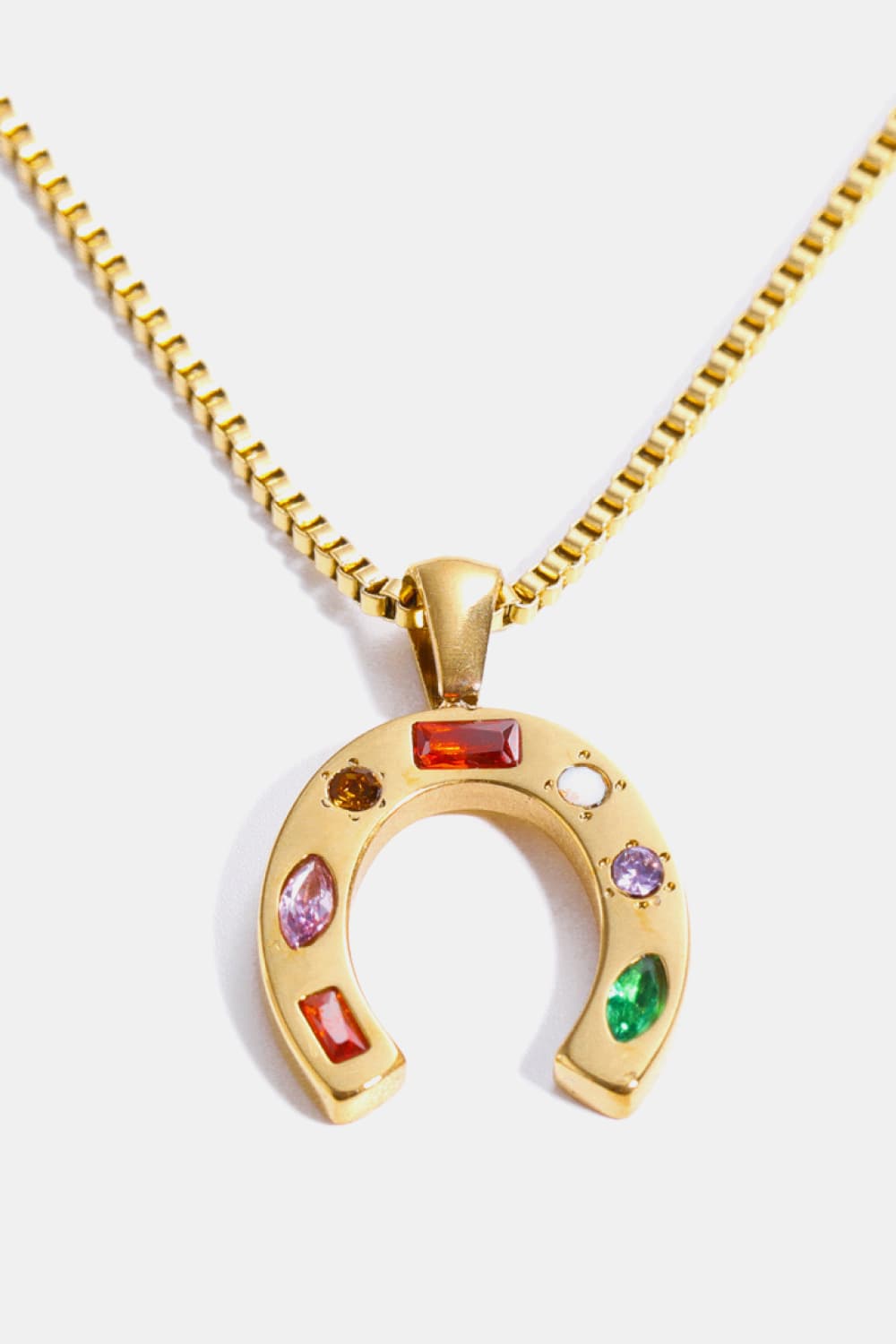 Inlaid Zircon Pendant Stainless Steel Necklace Trendsi