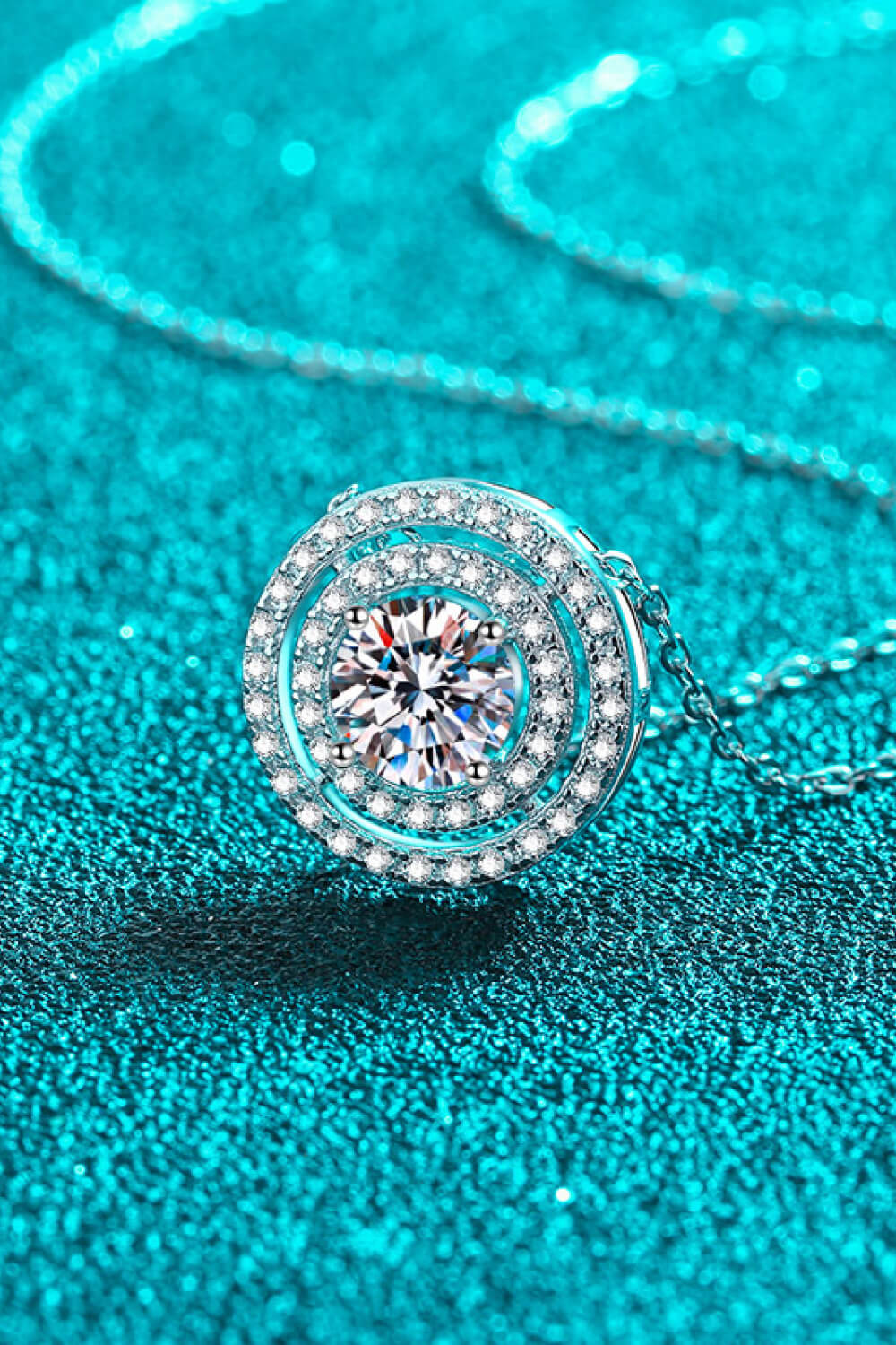Moissanite Round Pendant Rhodium-Plated Necklace Trendsi