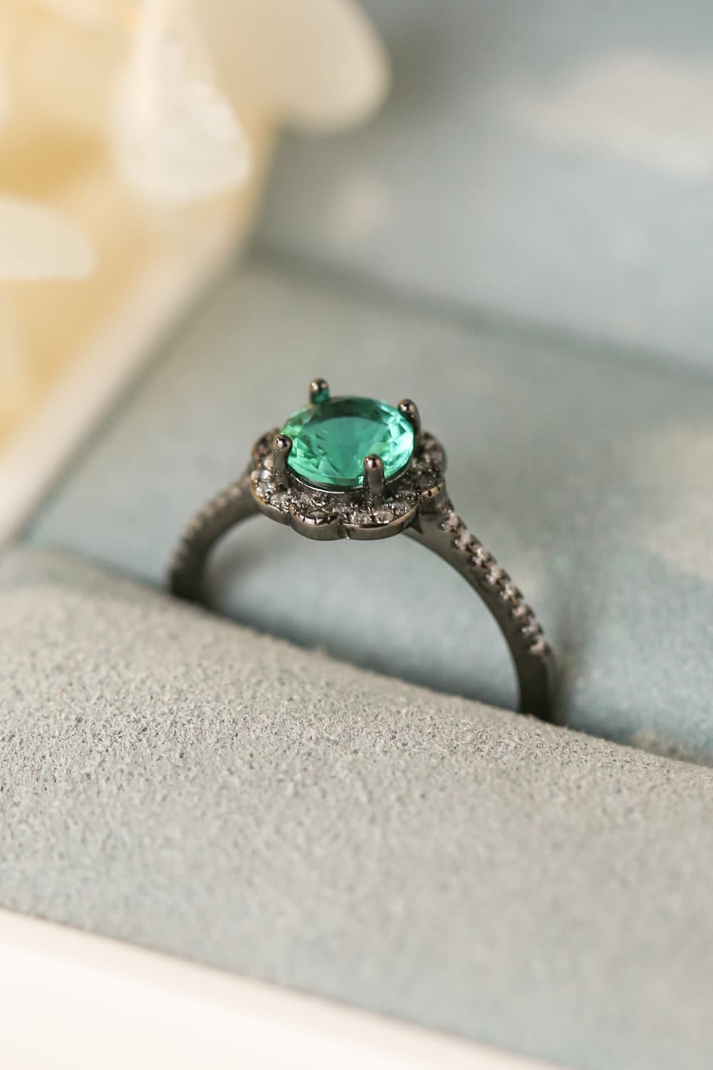 Paraiba Blue Zircon Flower Shape Ring Trendsi