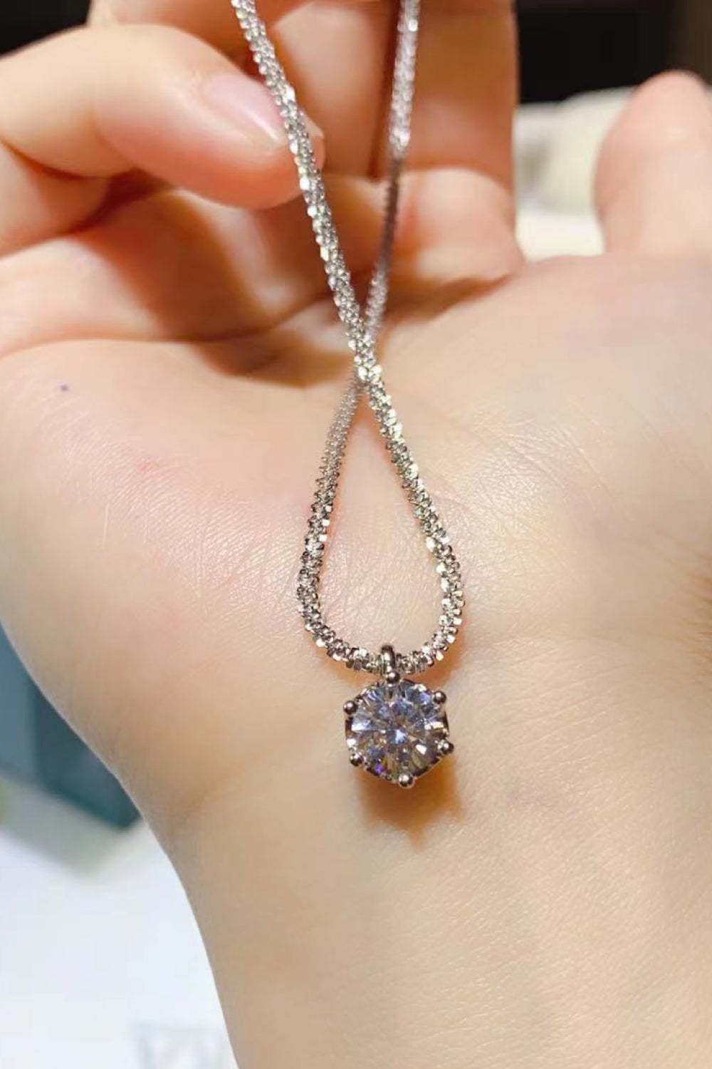 Modern 1 Carat Moissanite 925 Sterling Silver Necklace Trendsi