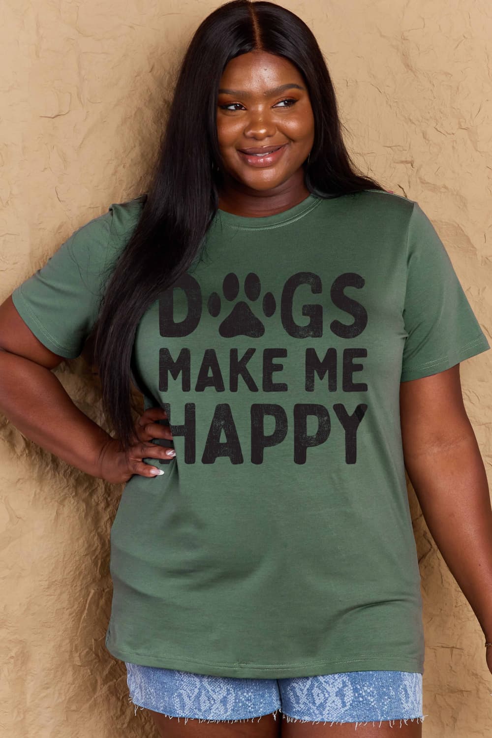 Simply Love Full Size DOGS MAKE ME HAPPY Graphic Cotton T-Shirt Trendsi