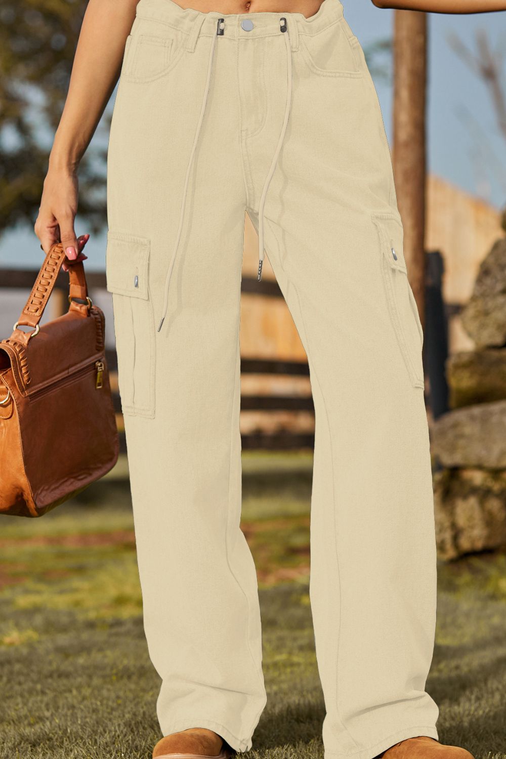 Loose Fit Drawstring Jeans with Pocket Trendsi