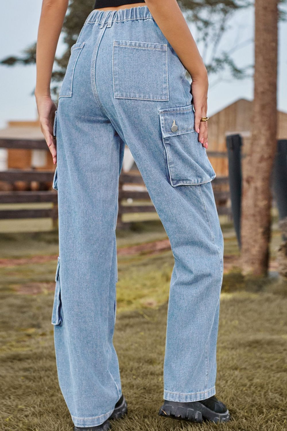 Loose Fit Long Jeans with Pockets Trendsi