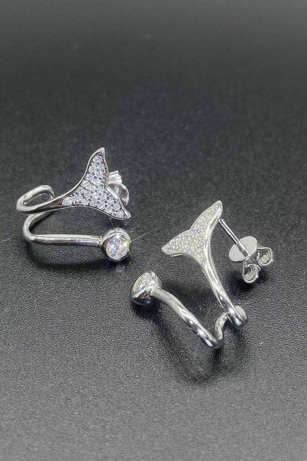 Moissanite Fishtail Rhodium-Plated Earrings Trendsi