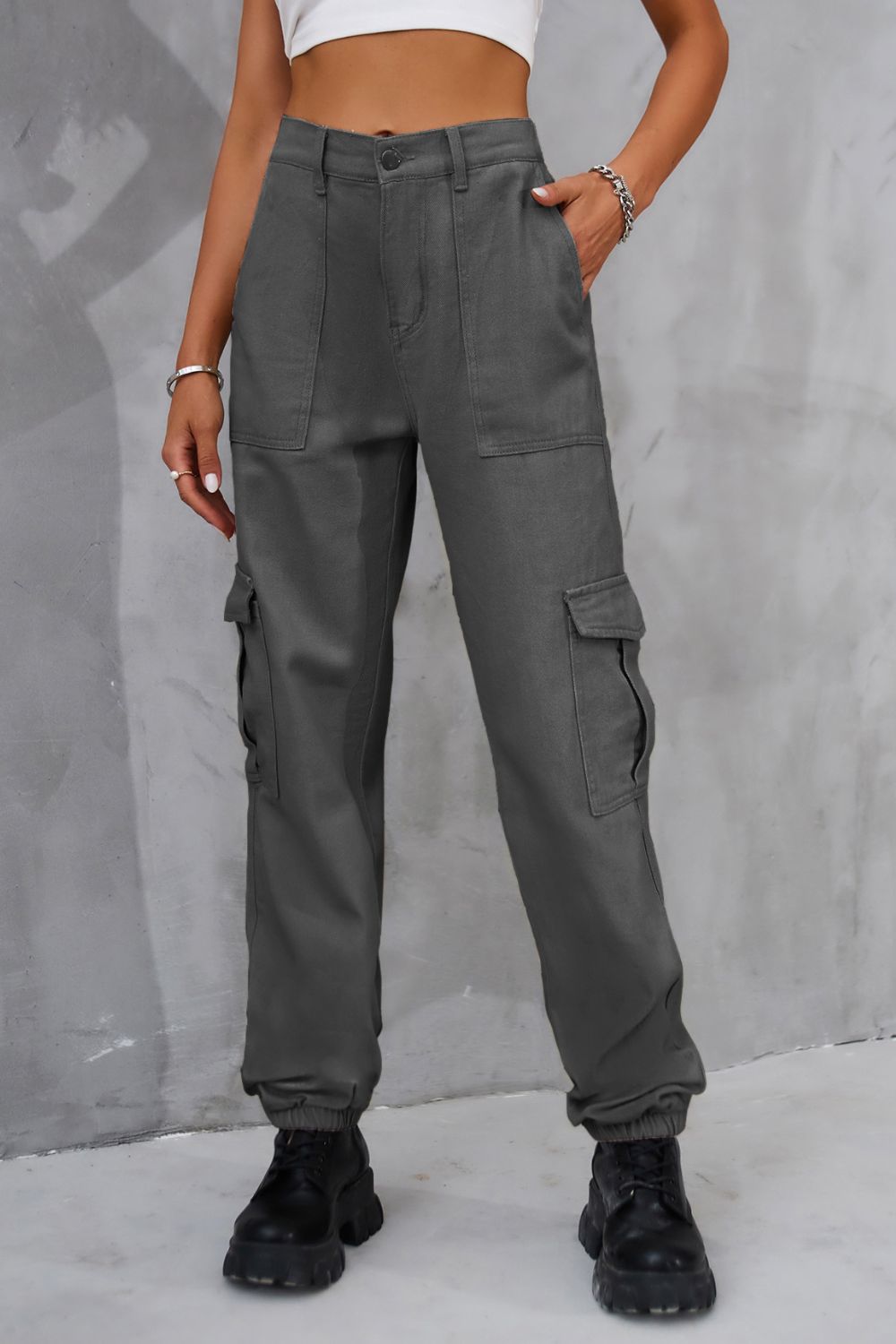 Buttoned High Waist Jeans with Pockets Trendsi