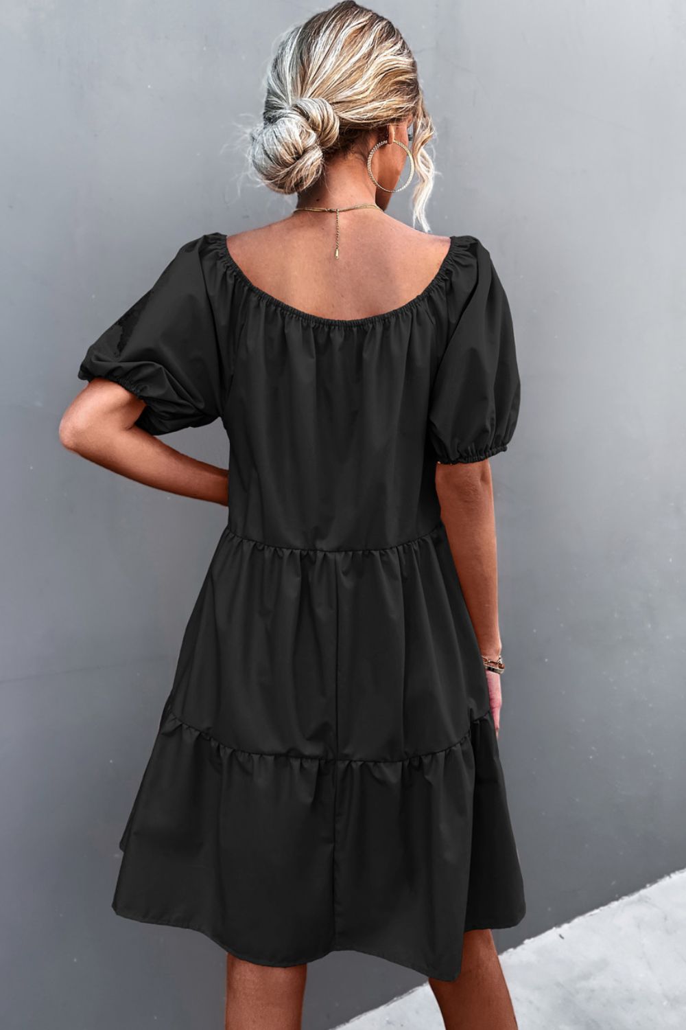 Square Neck Short Sleeve Mini Dress Trendsi