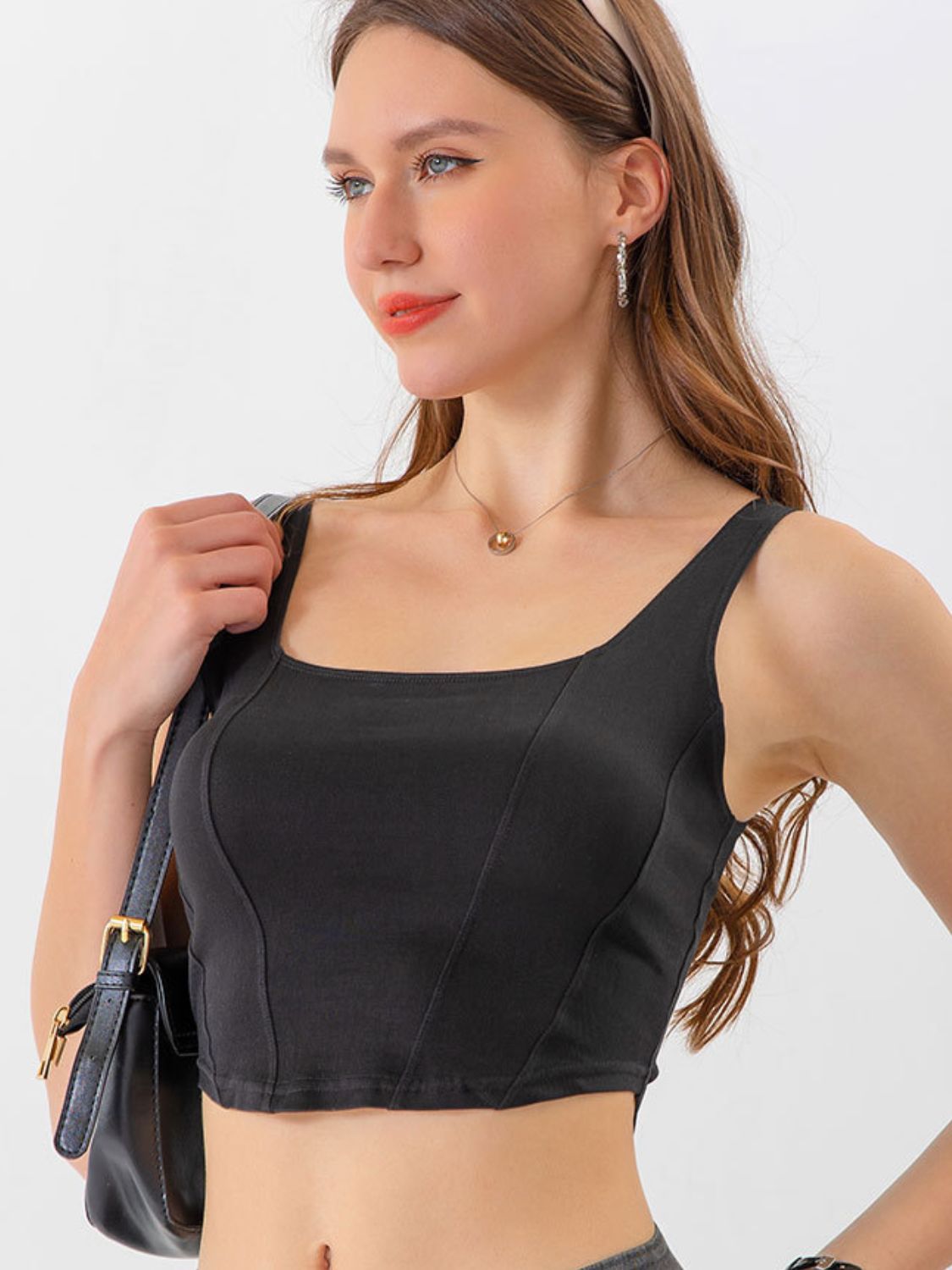 Seam Detail Cropped Denim Tank Trendsi