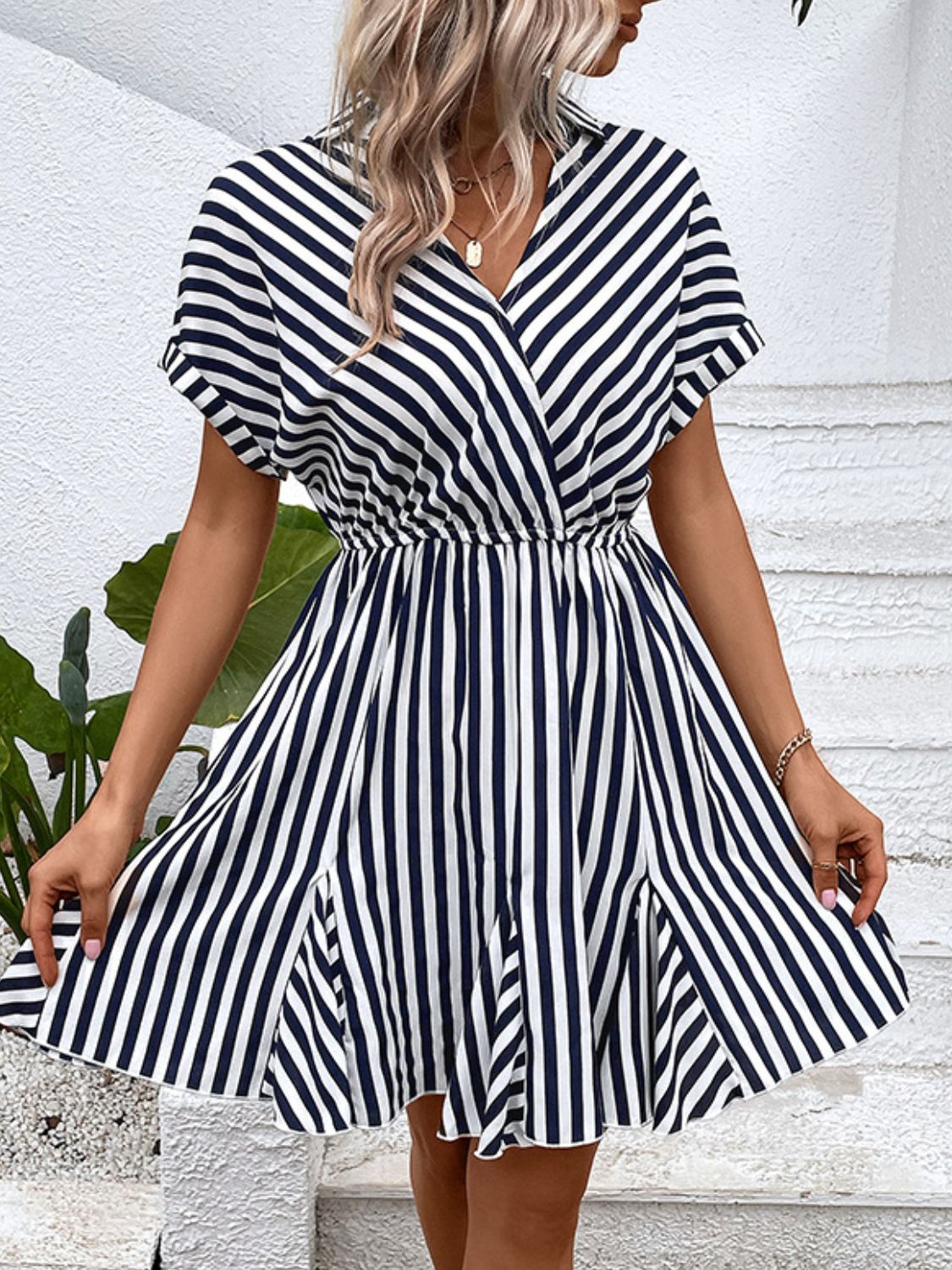 Striped Johnny Collar Mini Dress Trendsi