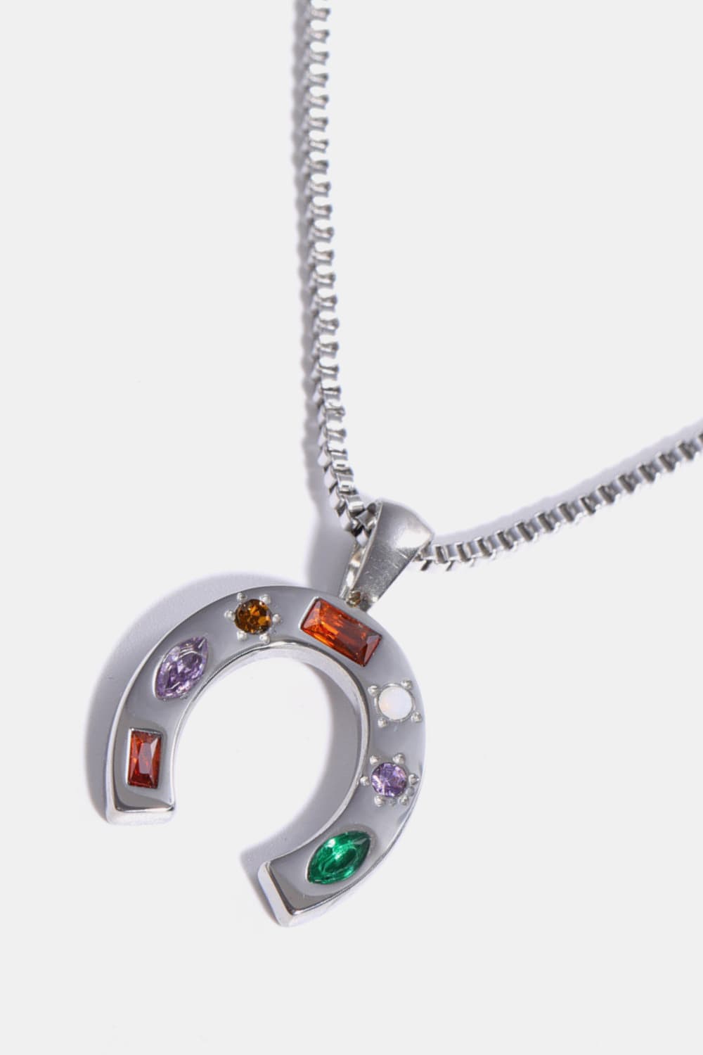 Inlaid Zircon Pendant Stainless Steel Necklace Trendsi