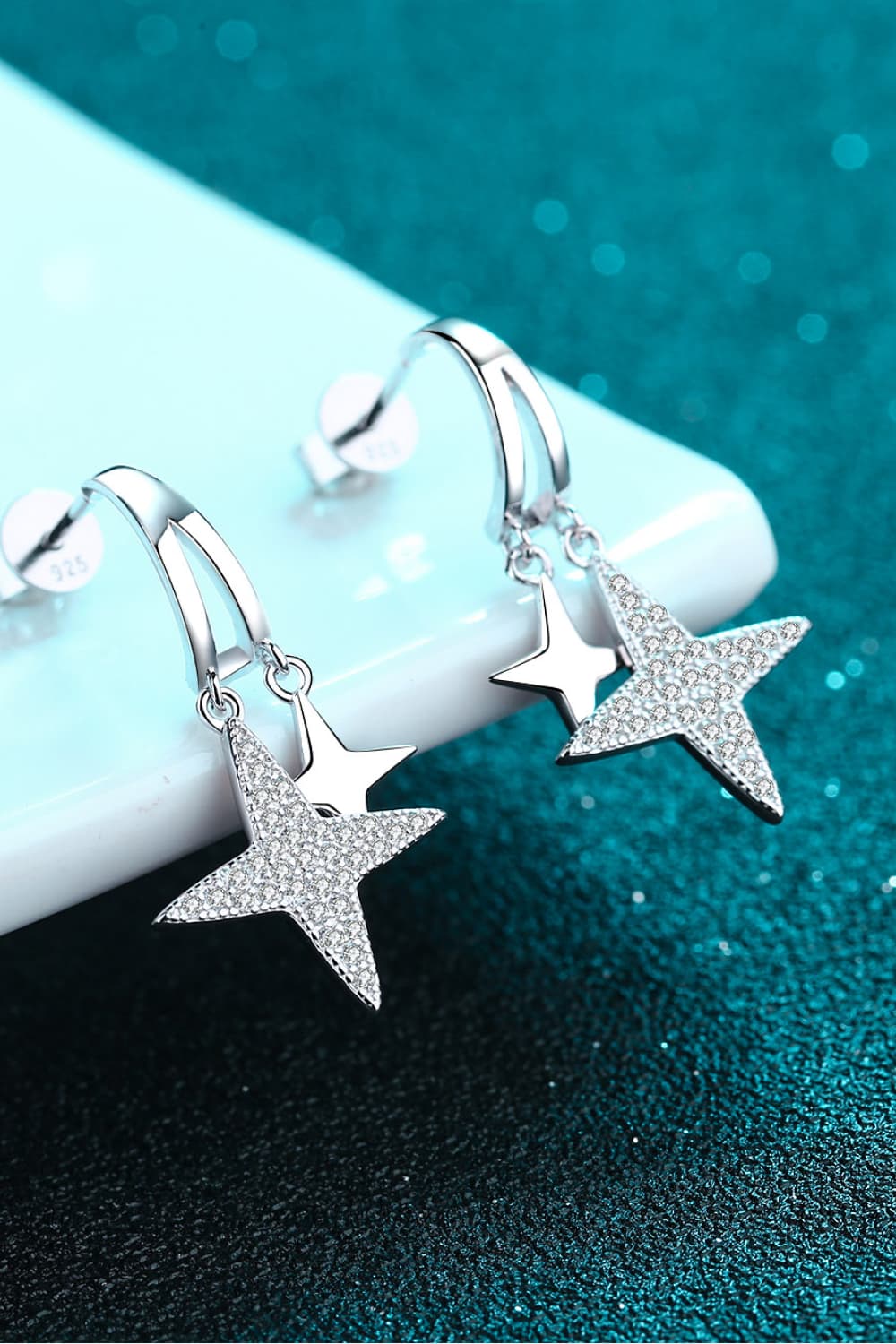 Moissanite Star Rhodium-Plated Drop Earrings Trendsi