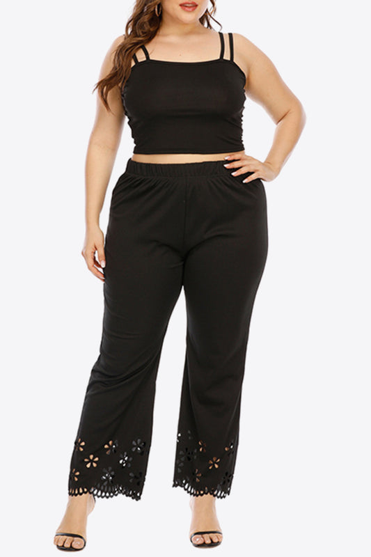 Plus Size Openwork Elastic Waist Pants Trendsi