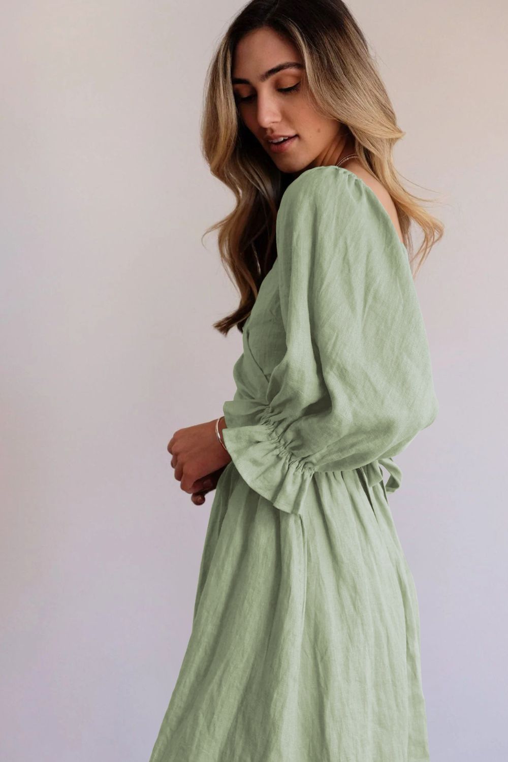 Smocked Square Neck Flounce Sleeve Dress Trendsi