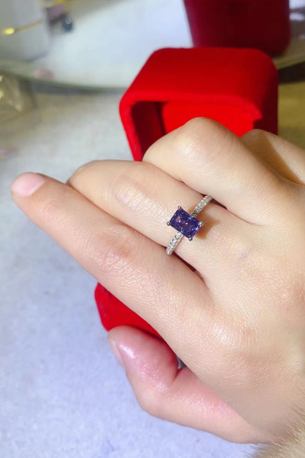 Rectangle Ring in Blue - 1 Carat Moissanite 925 Sterling Silver Trendsi
