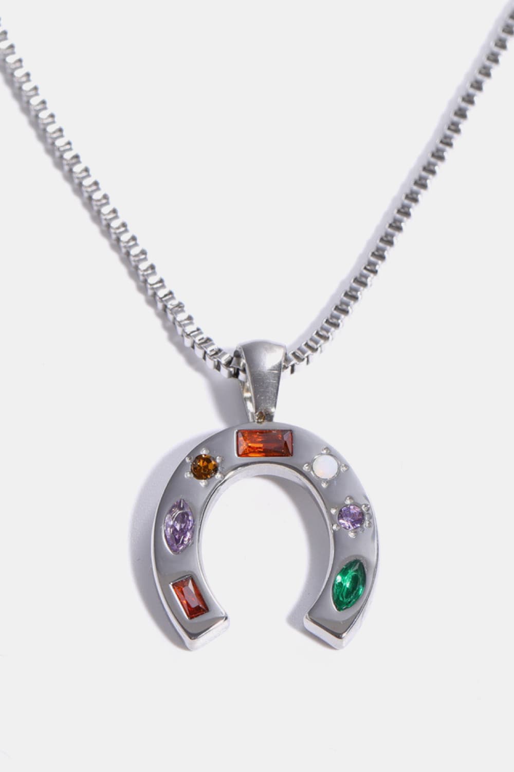 Inlaid Zircon Pendant Stainless Steel Necklace Trendsi