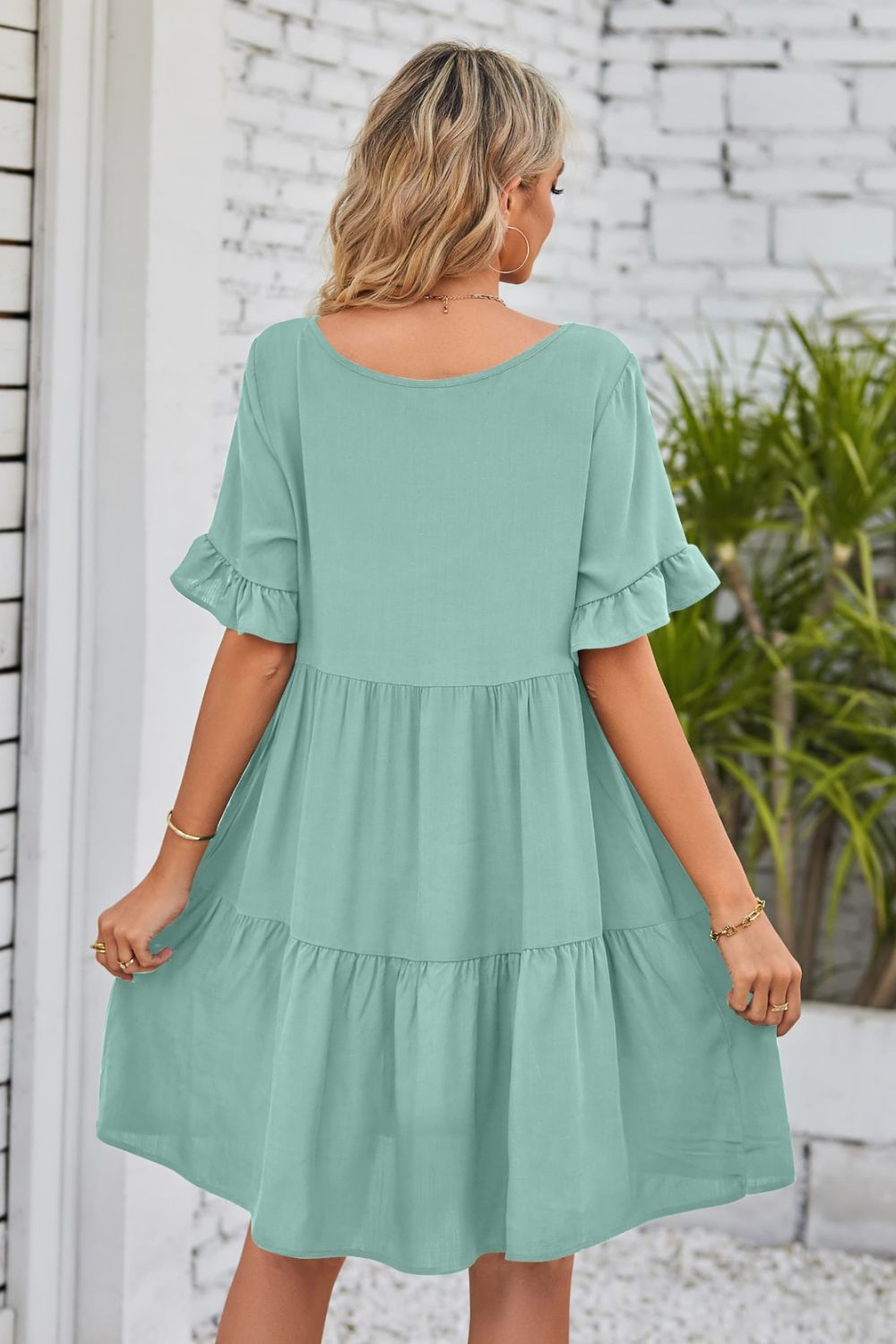 V-Neck Flounce Sleeve Tiered Dress Trendsi