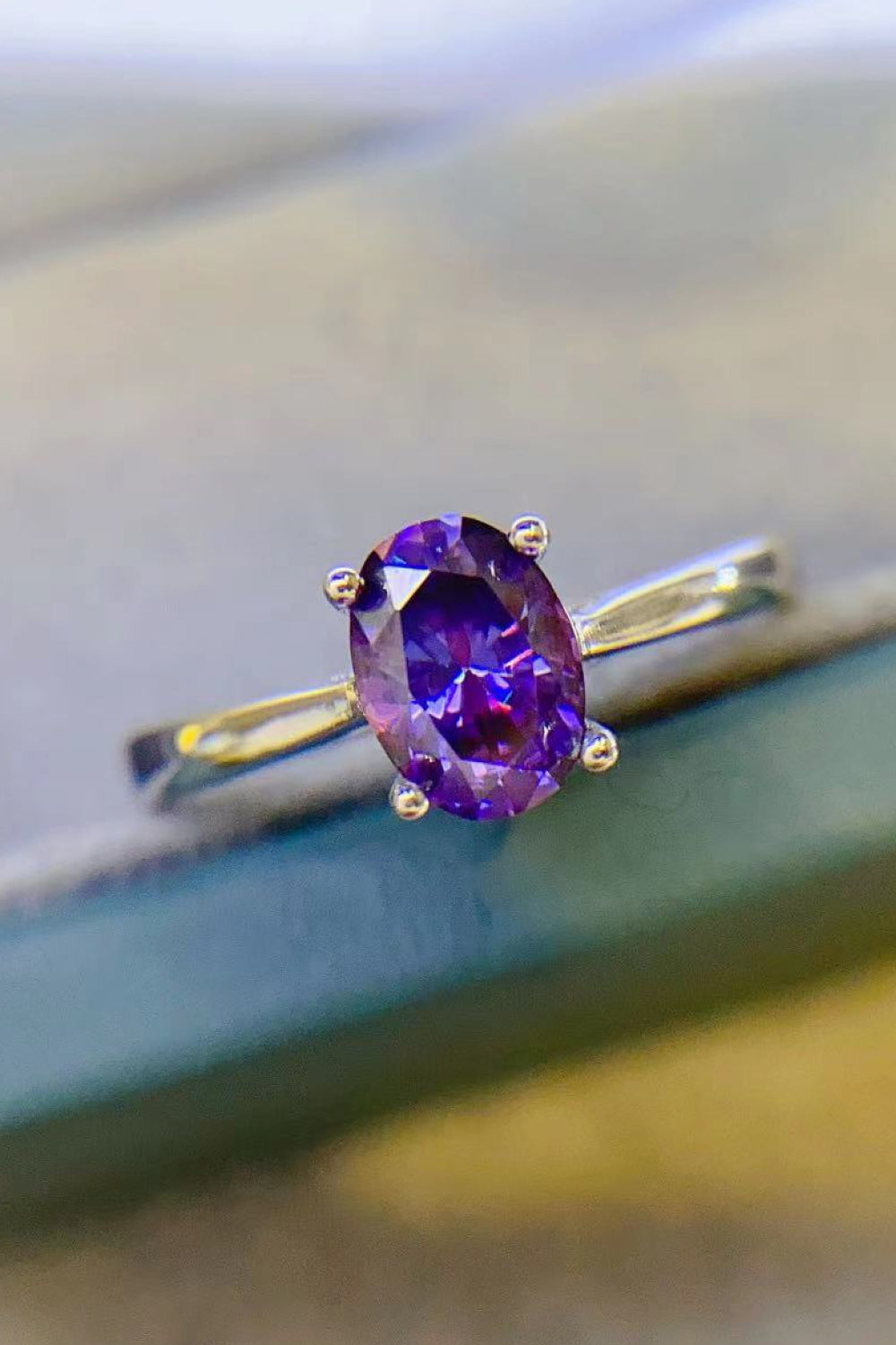 Purple 1 Carat Moissanite 4-Prong Solitaire Ring Trendsi