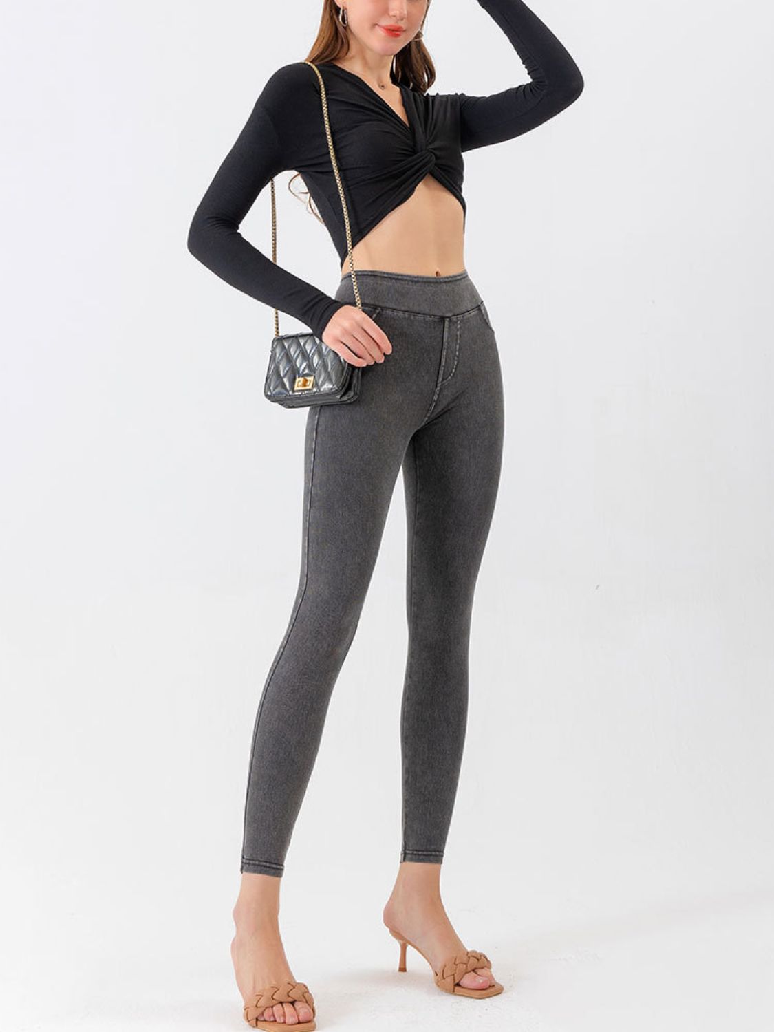 High Waist Cropped Jeans Trendsi