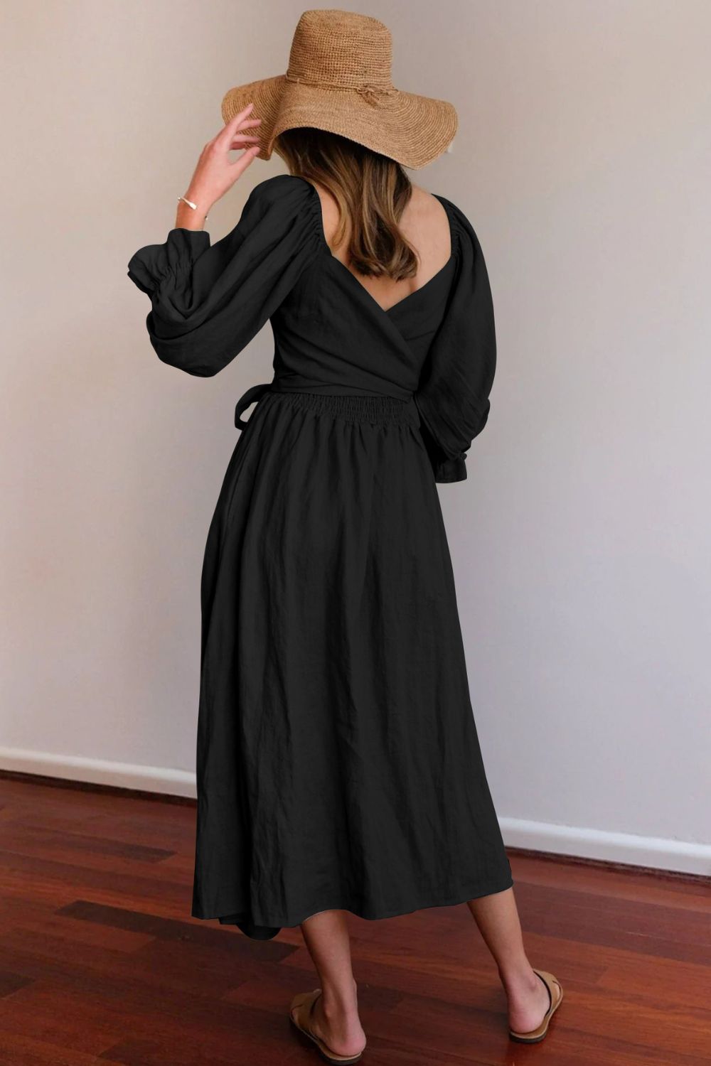 Smocked Square Neck Flounce Sleeve Dress Trendsi