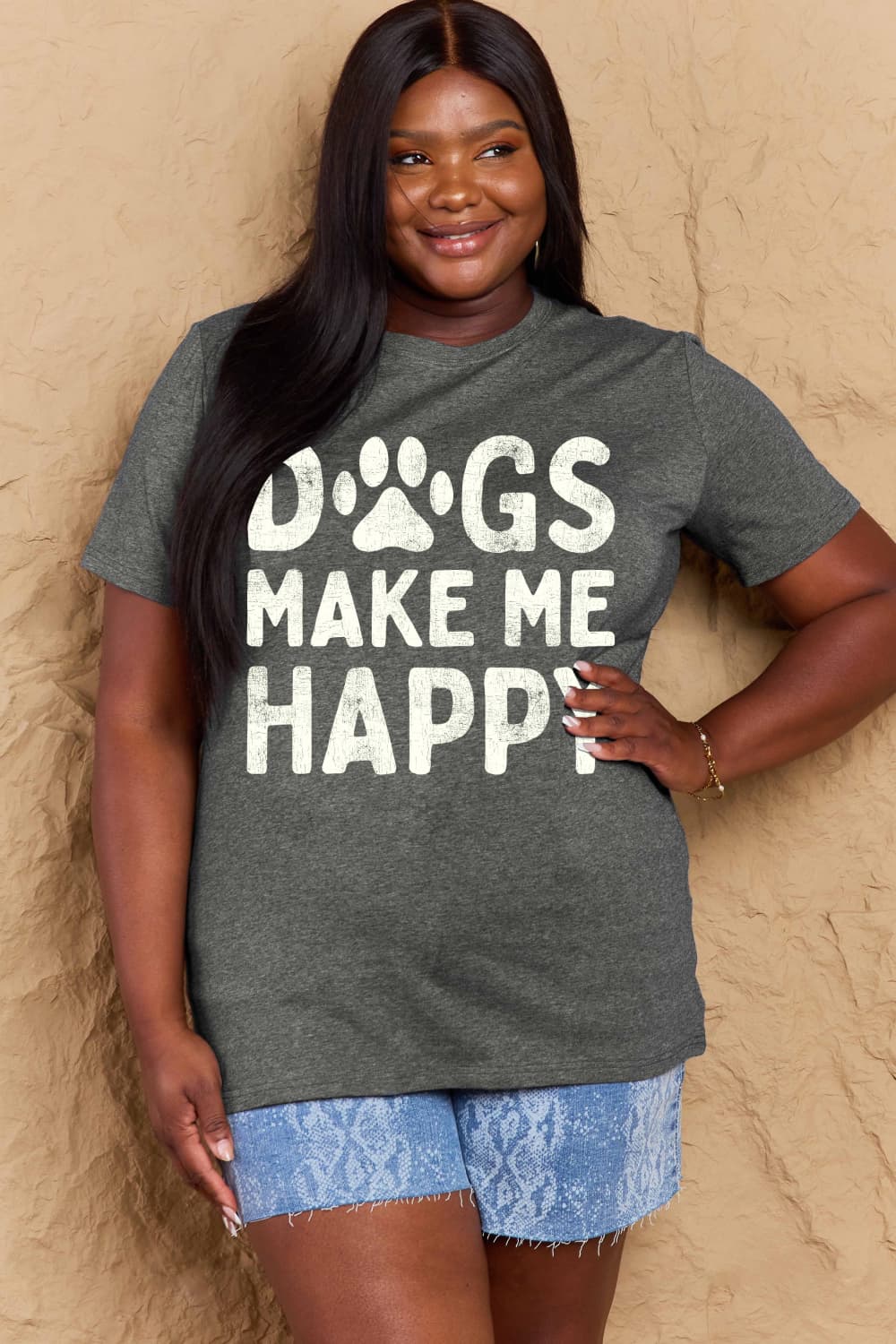 Simply Love Full Size DOGS MAKE ME HAPPY Graphic Cotton T-Shirt Trendsi