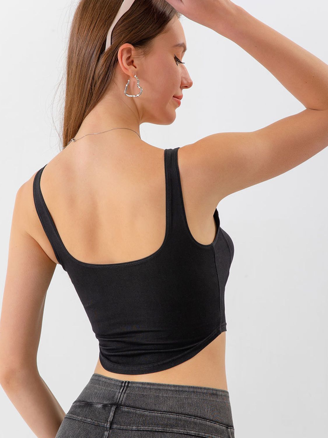 Seam Detail Cropped Denim Tank Trendsi