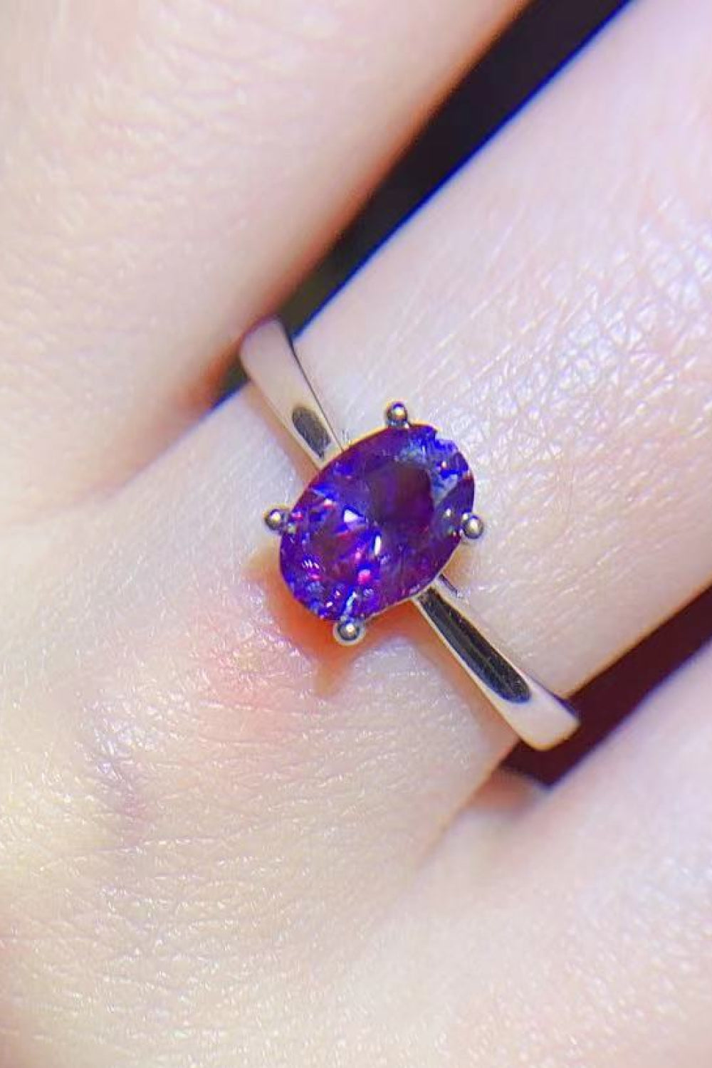 Purple 1 Carat Moissanite 4-Prong Solitaire Ring Trendsi