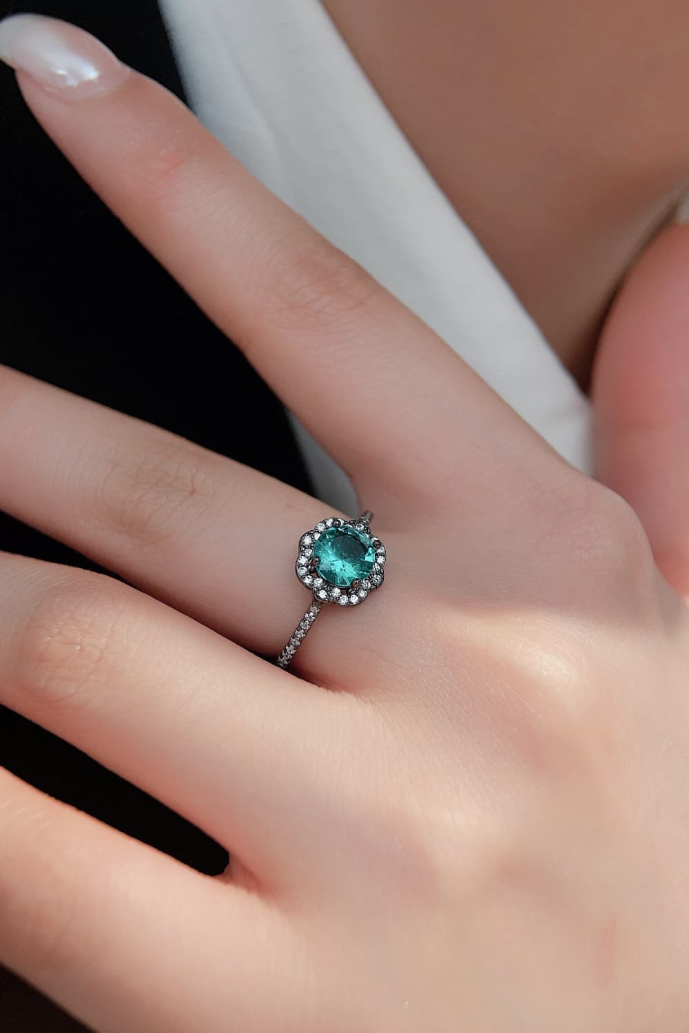 Paraiba Blue Zircon Flower Shape Ring Trendsi