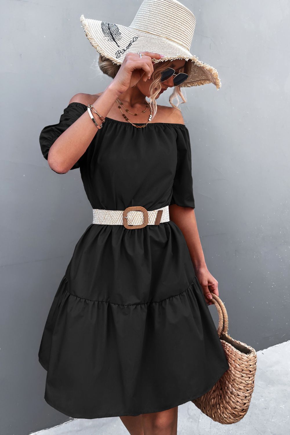 Square Neck Short Sleeve Mini Dress Trendsi