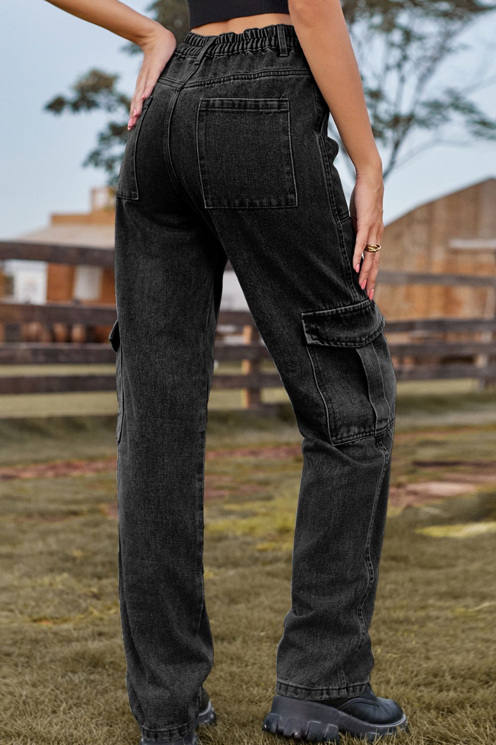 Loose Fit Long Jeans with Pockets Trendsi