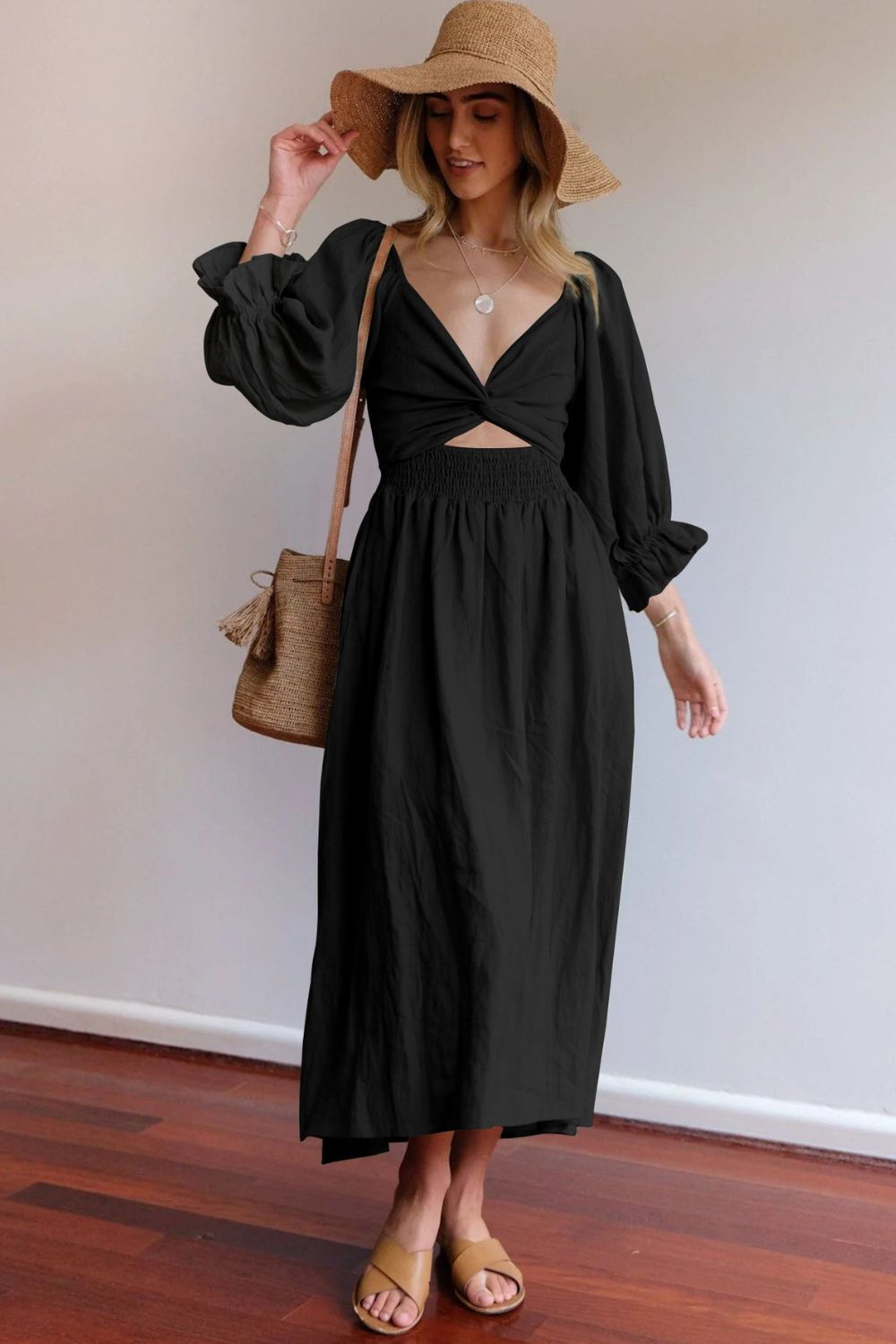 Smocked Square Neck Flounce Sleeve Dress Trendsi