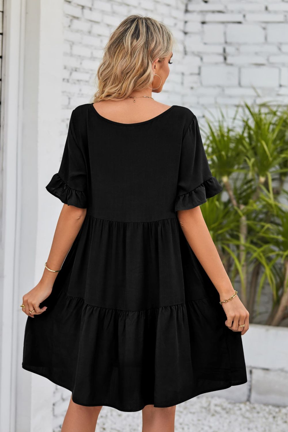 V-Neck Flounce Sleeve Tiered Dress Trendsi