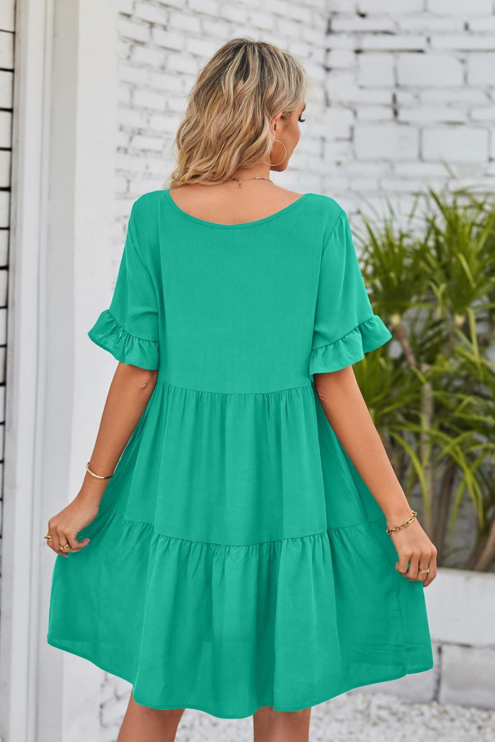V-Neck Flounce Sleeve Tiered Dress Trendsi